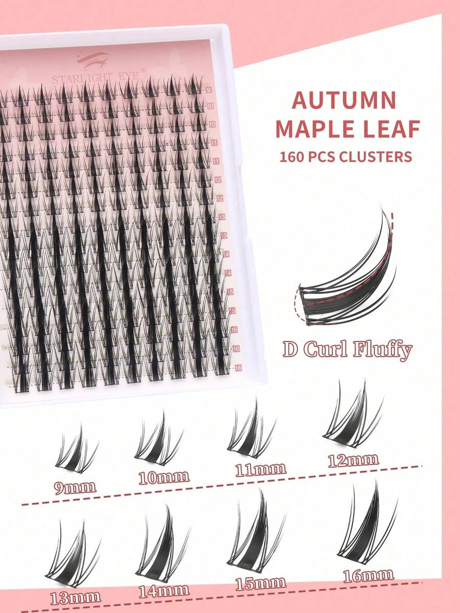 160 Stücke 3D Ahornblatt-Effekt Lockige Falsche Wimpern, Neue Geflügelte Katzenaugen Wimpern, 9-16mm Einzelne Wimpernbüschel, Natürliches Aussehen & Extra Dick & Intelligent & Super Weich & Ultra Leicht Wiederverwendbares Wimpernverlängerungs-Set, Geeignet für Anfänger, Alltag, Hochzeit, Date, Party, Musikfestival, Halloween