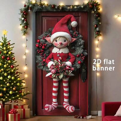 1件装现代涤纶圣诞门环，多功能多尺寸节日2D横幅，室内外节日派对装饰。适用于冬季圣诞节、生日派对、摄影工作室。圣诞装饰家居圣诞礼物圣诞装饰品