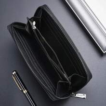 Carteras de Cuero para Hombres Diseño Largo Monederos Casuales Cartera con Cremallera para Hombre Porta Monedas y Tarjetas Bolsa de Dinero Delgada Estuche de Crédito de Alta Capacidad - Negro - Ver 2