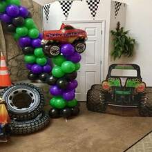 118pcs Monster Truck Theme Purple And Green Black Balloon Garland Arch Kit With Big Wheels Checkered Foil Balloons For Kids Truck Race Car Birthday Jam Party Decorations Monster Truck Party Supplies - Multicolor - View 6