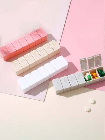 1pc Portable Seven-Compartment Medicine Box, Long Strip Type, Portable For 7 Days A Week, 7-Compartment Pill Storage Box