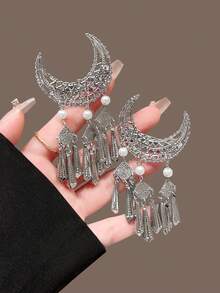 2pcs Crescent Moon Tassel Hair Clips, Alligator Hair Clips For Bangs & Side Hair, Hair Accessories, Claw Clips, Hair Slide, Hair Barrettes, Head Accessories - Silver - View 14