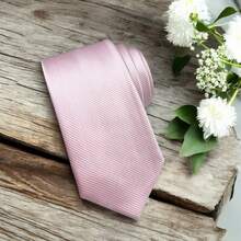 Solid Color Striped Men's Tie With Quality Texture, A Must-Have For Weddings, Business And Formal Occasions - Baby Pink - View 4