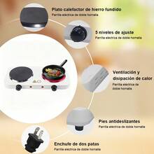 Hornillo eléctrico americano de una o dos placas 110V, estufa multifuncional para cocinar y café, pequeña estufa eléctrica para interior y exterior - Blanco - Ver 5