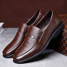 Men's Lightweight Casual Business Loafers - Brown PU Leather Upper, Round Toe, Slip-On Dress Shoes, Suitable For Office Or Formal Occasions, Polished Rubber Sole, Business Casual Shoes - Brown - View 1