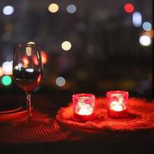 Red Votive Candle Holders Set Of 12 For Boho Wedding & Christmas & Valentines Day, Ginkgo Leaves Design Tealight Holder, Glass Tea Lights Holder - As Pic - View 6