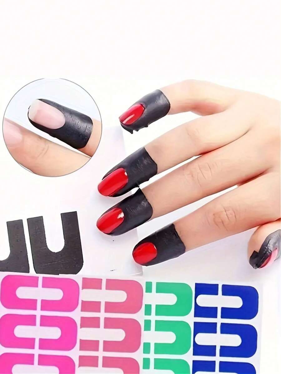 4 piezas Película protectora en forma de U para uñas - Pegatinas flexibles de látex sin olor para manicura, previene derrames de esmalte de uñas, impresión y protección contra manchas - Herramientas y accesorios para el cuidado de las uñas sin fragancia (color aleatorio) - Multicolor - Ver 1