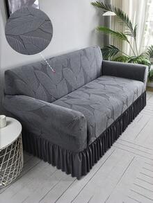 1 Vỏ bọc ghế sofa trang trí bằng vải nhung chống trượt, co giãn, vải Jacquard họa tiết lá màu xám nổi cho mùa thu/đông, phù hợp cho ghế sofa 1/2/3/4 chỗ ngồi, dùng cho mọi mùa - Màu xám đen - Xem 2