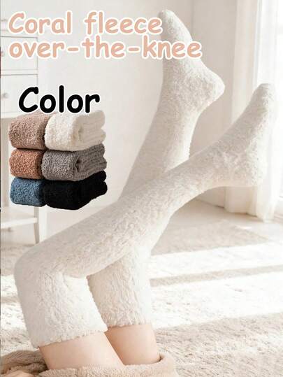 Non-Slip Plush Over-The-Knee Socks, Thermal Fleece Thigh High Socks, Cozy Winter Leg Warmers, Soft Fuzzy Boot Socks For Women