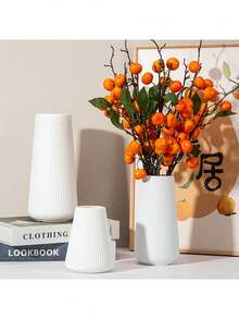 1pc Modern Simple T-Shape Plastic Vase, White Tabletop Decor, Living Room Fresh Flower Planter, High-End Home Decor Room Decor Flower Vase Glass Vase
