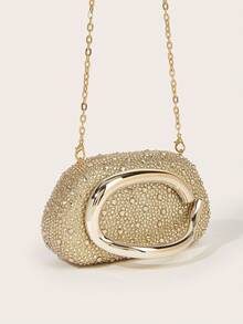 Sparkling, Charming, Elegant, Exquisite Rhinestone Decorated Box Bag, Glamorous Handbag, Evening Clutch, Suitable For Party Girls & Ladies, Perfect For Party, Wedding, Prom, Banquet, Best Gift For Women, Ideal For Party & Wedding (Chain And Lining Color Assorted, Shipped Randomly) - Gold - View 4