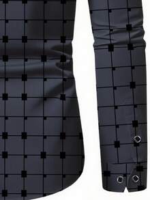 男士时尚休闲格子印花长袖衬衫 - 深灰色 - 查看 6