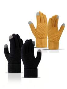 男童和女童冬季保暖手套，质地厚实温暖，有效抵御寒冷。适合骑行穿着，是触感针织羊毛手套。 - 彩色 - 查看 21