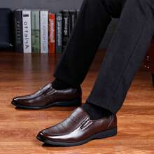 Men's Lightweight Casual Business Loafers - Brown PU Leather Upper, Round Toe, Slip-On Dress Shoes, Suitable For Office Or Formal Occasions, Polished Rubber Sole, Business Casual Shoes - Brown - View 3