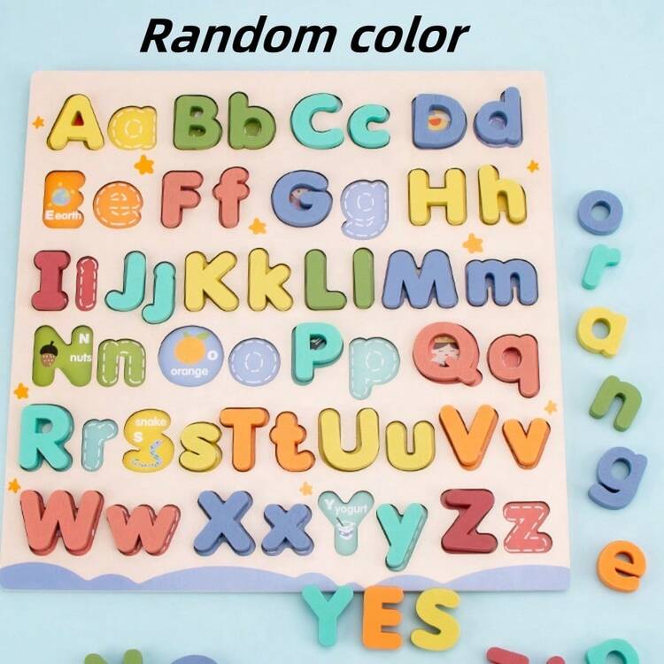 52 piezas Tablero de Rompecabezas de Letras de Madera, Juguete Educativo de Aprendizaje Preescolar para Niños, Desarrollo Cognitivo, Adecuado para Niños de 3+ Años, Incluye Letras Mayúsculas y Minúsculas - Multicolor - Añade 5