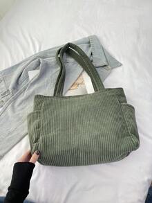 Geantă de damă din catifea reiată, capacitate mare, cu buzunare duble, un umăr