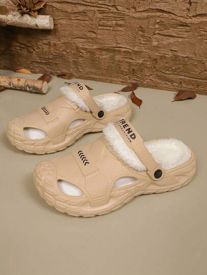 Men's Winter Detachable Reversible Fleece Warm Slippers, Fashionable Casual Indoor Slippers, Outdoor Men's Beach Shoes, Size Run Large (Recommend Ordering One Size Up For More Comfortable Fit)