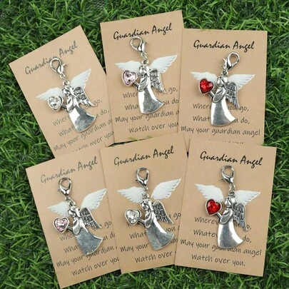 6 piezas Lindo y encantador llavero de ángel del amor - Llavero de aleación, mini llavero de ángel de viaje con tarjeta de viaje, duradero, tema soñador, regalo ideal para graduación, despedida, vacaciones, Acción de Gracias, vacaciones