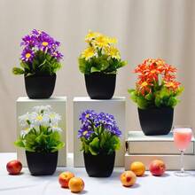 Bộ 3 chậu hoa giả, chậu hoa hướng dương giả màu đen dùng trang trí Giáng sinh, bao gồm cả lá bạch đàn nhựa và cỏ lúa mì mini, thích hợp trang trí trong nhà, văn phòng, phòng tắm và phòng ngủ. - Nhiều màu - Xem 9