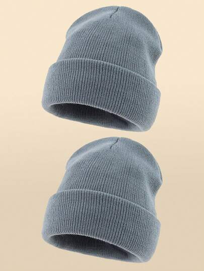 2顶男女通用户外保暖纯色针织帽，适合日常佩戴，冬季保暖，男士冬季服装