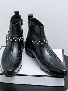 Botas de montar británicas retro para hombres, botas, botas casuales de cuero con cremallera y remaches de nicho para hombres hasta el tobillo