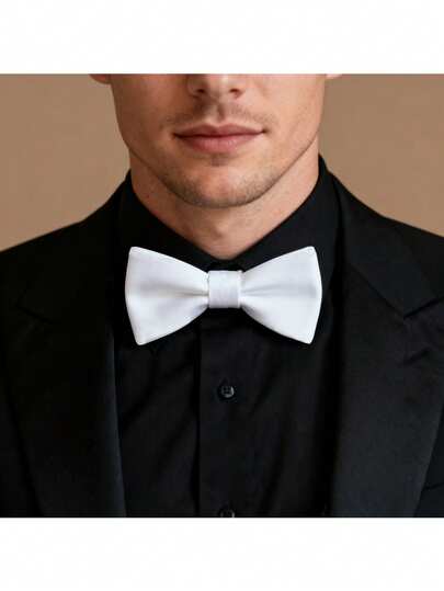 1pc Men's Solid Color Bowknot, Double-Layer Polyester Necktie, Suitable For Groom, Groomsman, Waiter, Bowknot