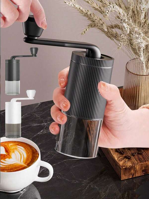 1 Stück ABS Edelstahl Handkaffee-Mühle, 18 einstellbare Mahlgrade, tragbare Handkonische Burr-Mühle, abnehmbarer Deckel, einstellbare Einstellungen, mit transparentem Behälter & großer Pulverkapazität für Espresso, Filterkaffee, French Press, Reisen, Camping, Espresso - mit Handkurbel für Zuhause und Studentenwohnheim Gebrauch