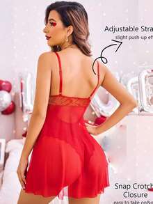 1-Piece Set Of Women's Sexy See Through Suspender, Lace Lace Mesh, Pure Desire Nightgown, Jumpsuit, Sexy Lingerie