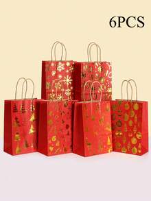 2/6/12/18pcs Christmas Gift Bags With Handles - Holiday Santa Claus, Reindeer And Snowman Patterns, Christmas Shopping Bags, Storage Bags, Tote Bags, Suitable For Holiday Shopping And Party Gifts - Multicolor - View 12