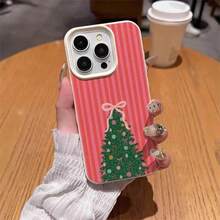Funda de diseño de ilustración de árbol de Navidad a rayas rosas para  16 Pro Max, compatible con 15 Pro Max/14/16 Plus/15/13P/12/11 - Funda protectora de moda delgada de TPU a prueba de golpes, , accesorio de teléfono a prueba de golpes, funda de teléfono de Navidad, funda protectora delgada, patrón festivo, estética minimalista, material de TPU delgado, funda de teléfono duradera, buscadores de regalos, compradores de festividades Carcasa personalizada con estampado - Blanco antiguo - Ver 6