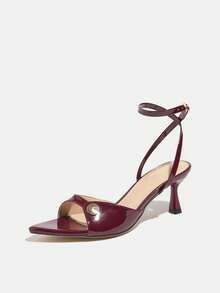 Women's High Heel Sandals, Elegant Rhinestone Button Criss-Cross Strap, Soft Comfortable Mature Sexy Burgundy Stiletto Heels, Pointed Toe, Suitable For Parties, Performances, Outdoor, Travel, Holidays, Gifts - Burgundy - View 4