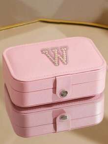 1个旅行首饰盒，26个字母装饰，您的专属符号，迷你首饰盒，PU皮革小首饰盒，多功能首饰盒，紧凑型首饰盒，首饰收纳盒，首饰储物盒，便携式旅行首饰盒，大容量首饰盒，简约首饰盒，化妆盒，化妆品收纳盒 - 粉紅色-1pc - 查看 6