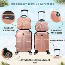 Kit Maleta Para 8 Y 10 Kg + 2 Neceser Sin Documentar Ligera Candado De Configuración Fija Impermeable - Rosa Oxidada - Ver 2