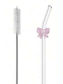 5 piezas Pajitas de vidrio con lazos rosas de dibujos animados, pajitas de vidrio reutilizables y duraderas, resistentes a temperaturas, se pueden usar para batidos, jugos, leche con té, bebidas frías, cócteles, reuniones familiares, oficinas, restaurantes, bares, pastelerías (con cepillo para pajitas) Regalos de Navidad - Multicolor - Ver 13