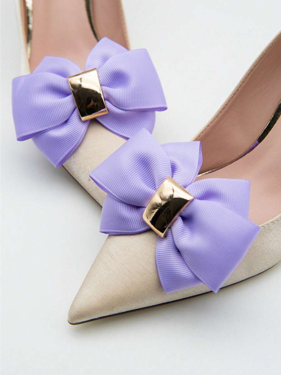 1 Pair Purple Square Buckle Fabric Shoe Clips, Fashion Elegant Shoe Accessories, DIY Removable Decoration For Women Shoes - Purple - View 1