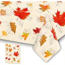 Fall Thanksgiving Tablecloth, 3 Pack Disposable Plastic Thanksgiving Tablecloths, Maple Leaf Rectangle Table Cover Autumn Harvest Fall Thanksgivings Party Favors Supplies Decorations 54x 108 Inch - Fall Orange_2pcs - View 1