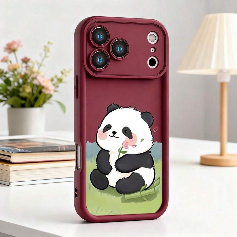 Cute Panda - Themed Phone Case For IPhone 17 Pro Max, Compatible With IPhone 17 16 15 Pro 14 13 12 11 Pro Max 14 Plus 15 Plus 16 Plus | Adorable & Protective Accessory For Daily Use, Ideal For Animal - Loving &  - Following Life | Perfect For Gifts To Friends, Panda Enthusiasts! - 酒紅色 - 查看 1