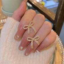 Bow Earrings For Women  Sparkly Rhinestone Chain Tassel Earrings Cute Ribbon Stud Earring Daily Party Jewerly Gifts Christmas Stocking Stuffers - A1:gold Bow Stud Earrings - View 9