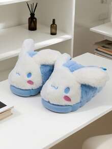 Cartoon Plush Slippers For Child & Youth - Cozy & Warm, Cartoon Shoes, Non-Slip Sole With Cute, Sanrio Characters Hello Kitty, Melody, Kuromi, Cinnamoroll Designs - Perfect For Indoor Lounging - 藍色 - 查看 4