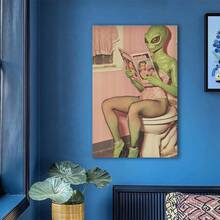 Framed Funny Alien Bathroom Art Print: Retro UFO Toilet Poster. Idea Gift For New Year, Thanksgiving Day, Christmas, For Room Decor, Kitchen Decor, Living Room Painting, Halloween Decor, Bathroom Decor, Home Decor, Wall Decor, Bedroom Decor. - In ngẫu nhiên - Xem 5