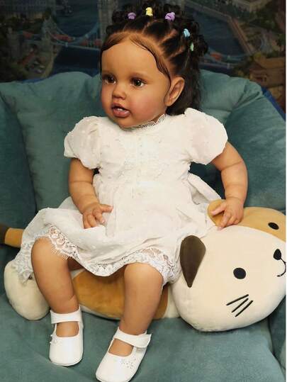 24Inch Dark Brown Skin Lottie Reborn Baby Toddler Newborn Doll Princess Girl Lifelike Soft Touch 3D Skin Art Doll