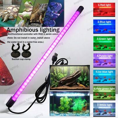 RGB Round Tubular Aquarium Light/Amphibious Light, Multi-Size (9.05/12.99/15.74inch), Suction Cup Fish Tank Light, Multi-Functional Color, Multi-Mode, Brightness Flashing, Suitable For Small And Medium-Sized Aquarium Fish Tank Lights In The Range Of Indoor,Suitable For Fish, Turtles, Lizards, Chameleons Multi-Environment Lighting