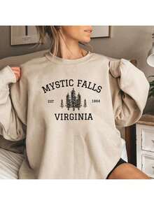 Mystic Falls Virginia Sweatshirt Vampire Fan Sweater Salvatore Brothers Hoodie Unisex Long Sleeve Sweatshirts Casual Pullovers - màu đen - Xem 2
