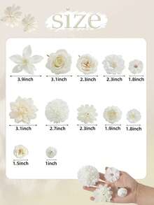 48件混色仿真花，包含仿真玫瑰、牡丹、雛菊等，適用於婚禮/居家裝飾、花環/帽子、花卉裝飾及桌面中心裝飾 - 白色系列 - 查看 3