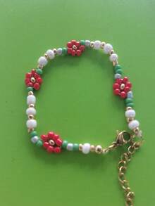 1pc Colorful Beaded Flower Bracelet, Cute & Fresh, Suitable For Girls Daily Outfit, Friendship Bracelet, Best Friend Gift