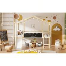 Children's Bed 90 X 200 Cm, Attic Design With Ladder And Slide, With Graffiti Panel, Multifunctional Bed, Solid Wood Bed, Single Bed, White Loft Bed - Natural Wood - View 7