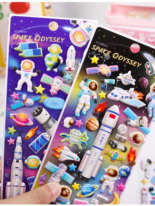 1pc Random Astronaut Sticker, 3D Bubble Rocket Space Sticker