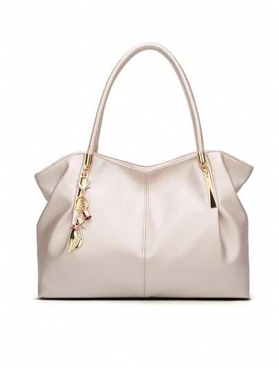 Elegant One Shoulder Handbag. Women's New Fashion Versatile Chic Tote Bag, Large Capacity With Metal Decor PU Leather Shoulder Bag, Suitable For Outing, Commuting, Work, Office, Holiday