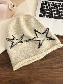 1 pièce Chapeau en laine étoilé, chapeau tricoté élégant et chaud, convenant à un usage quotidien, chapeau de protection des oreilles, chapeau pour froid