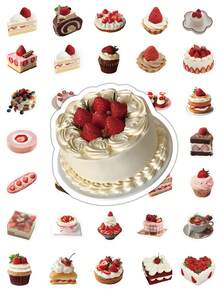 63张草莓蛋糕贴纸，可爱甜点设计，包含多层蛋糕和纸杯蛋糕，甜美乙烯基贴纸，适用于美食日记、计划本和甜点爱好者，剪贴簿用品，文具 - 紅色 - 查看 3